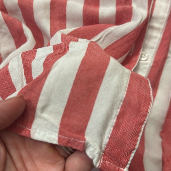 Red and White Striped Casual Button Down Shirt - Picture 2 of 4